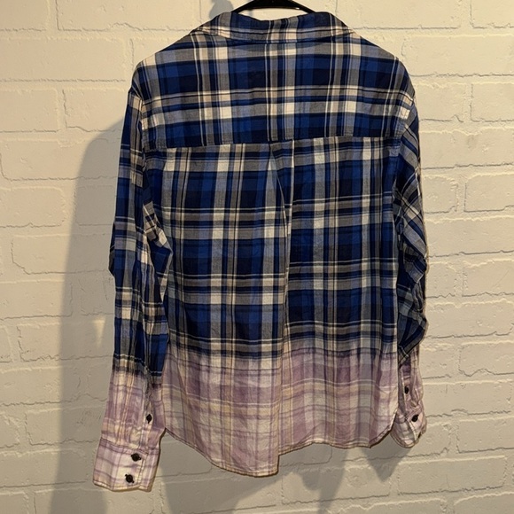 Rag & bone shirt Florian crop hi low plaid ombré fade small oversized - Picture 6 of 8